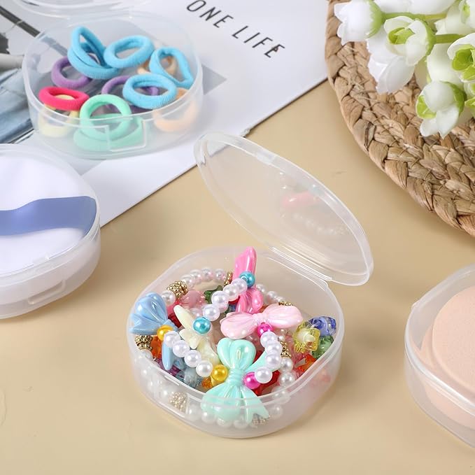 4 Pcs Cotton Round Holder, Square Powder Puff Cases Travel Cotton Round Conrainer Portable Cottons Rounds Dispenser for Women Girls Remover Cottons Ball Powder Puff Container Box