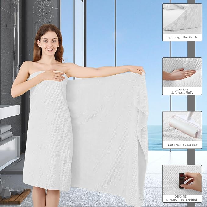 8 Piece Bathroom Towel Set White |2 Oversized Large Bath Towels Sheet,2 Hand Towels and 4 Washcloths| 600GSM Ultra Soft Luxury Premium Towel Set Highly Absorbent Quick Dry Hotel Towel Collection