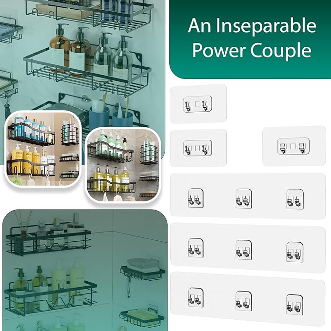Shower & Kitchen Adhesive Stickers - 12 Pack for Shelves, Caddies & Racks