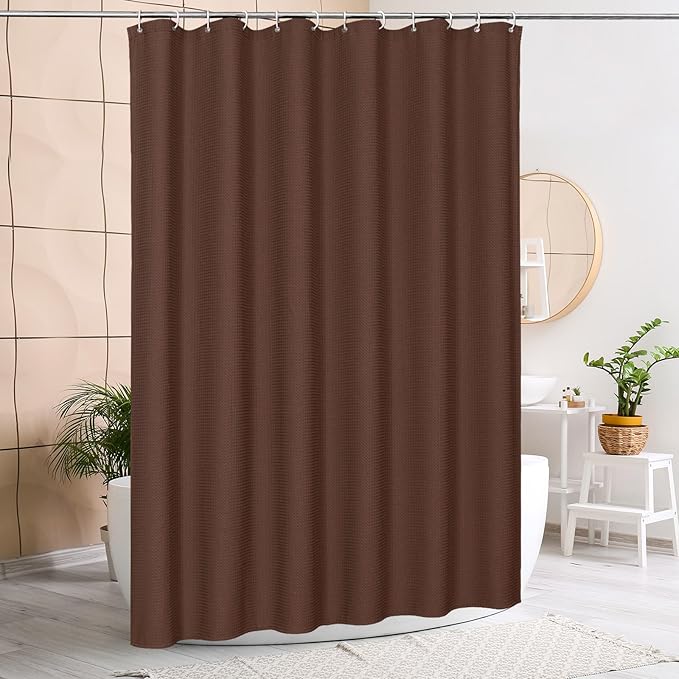 MitoVilla Extra Long Shower Curtain 72 x 84, Brown 84 inch XL Waffle Fabric Shower Curtains for Modern Luxury Bathroom Decor, Waffle Weave Textured Weighted Shower Curtain 84 inch