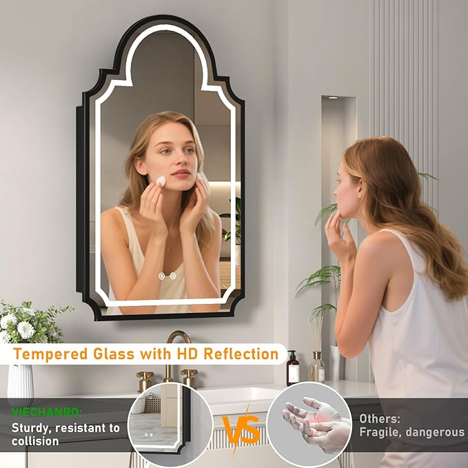 20''x32'' LED Medicine Cabinet with Mirror, Recessed & Wall Mounted Bathroom Mirrors with Storage and Lights, Anti-Fog Dimmable 3 Color Temperature, 2 Adjustable Shelves, Full Metal Medicine Cabinets