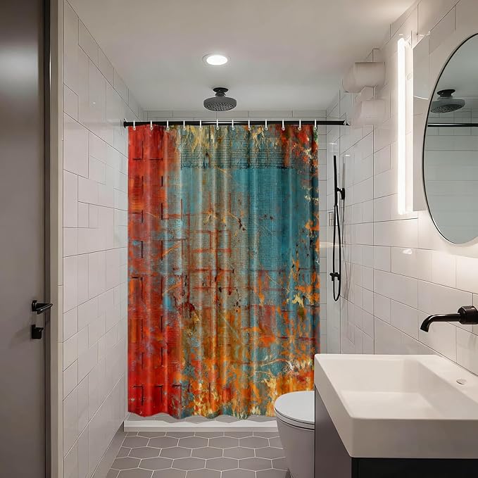 Shrahala Abstract Grunge Color Decorative Shower Curtain, Solid Colored Pink Bathroom Décor Polyester Fiber Waterproof with Plastic Rings for Shower Stall Bathtubs 72 X 36 in