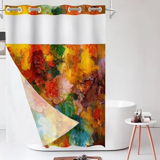Shrahala Colorful Abstract Paint No Hooks Shower Curtain with Snap in Liner Set, Multicolor Modern Artist Bathroom Décor Polyester Fiber Waterproof for Stall Bathtubs 54 X 80 in