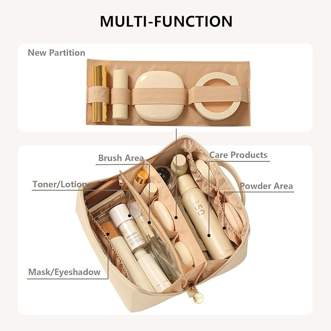 Omeily Travel Makeup Bag Toiletry Bag for Women Large Cosmetic Travel Bag Makeup Storage Box Skincare Organizer Vanity Organizer Bag Multi-Function Makeup Organizer with Compartments Travel essentials