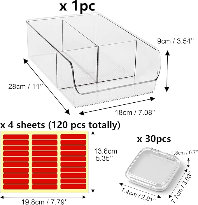 30 Pcs Press On Nail Storage Box Container False Nail Organizer Acrylic Display Case with a Large Stackable All-In-One Box and 120 Pcs Double Sided Adhesive Nail Display Tape (White)