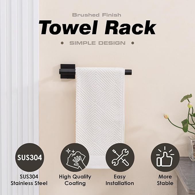 TVDEX Black Hand Towel Holder Bath Towel Bar Bathroom Towel Ring Wall Mount