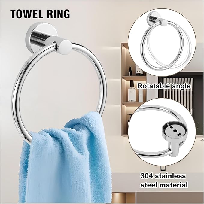 5-Piece Towel Racks for Bathroom, Stainless Steel Bathroom Accessories Set, Bathroom Towel Holder Wall Mounted, Sturdy Bath Towel Bar Set Bathroom Hardware Set (Chrome, 2 Pillar Paper Holder)