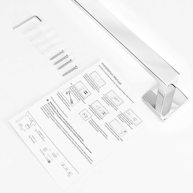 NearMoon Towel Bar, Bath Accessories Premium Thicken Stainless Steel Square Shower Towel Rack for Bathroom, Towel Holder Wall Mounted (1 Pack, Chrome Finish, 27 Inch)