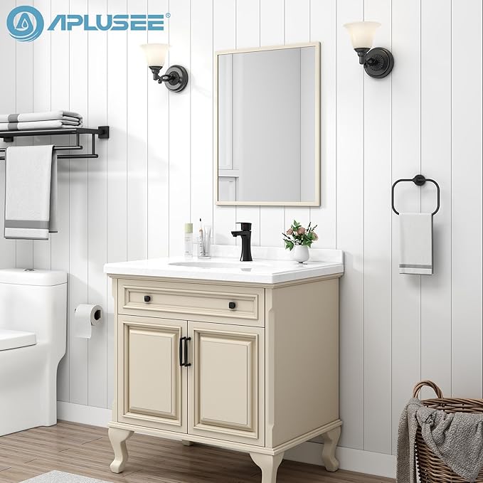 APLusee Matte Black Hand Towel Ring, Stainless Steel Towel Storage Holder, Wall Mount