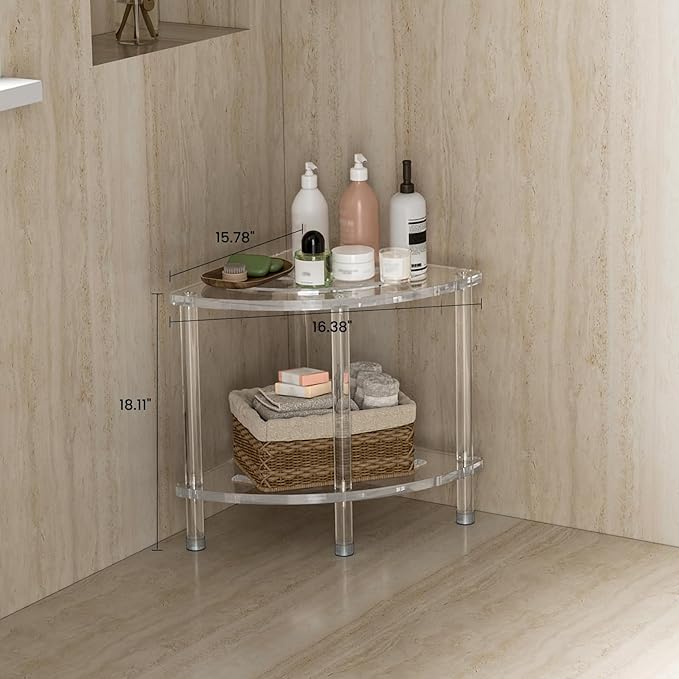 Sumerflos Acrylic Corner Shower Stool, Clear Shower Bench for Shaving Legs Seating Waterproof Heavy Duty Assemble Modern (Clear, 15.75" D x 15.75" W x 18.11" H)