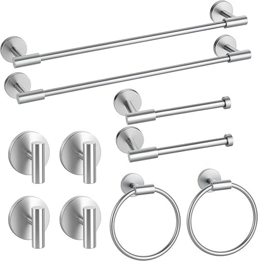 Bathroom Hardware Accessories Set 10 Pieces, Towel Bar Set Brushed Nickel, SUS304 Stainless Steel Bathroom Towel Racks Holder Set, 19In Towel Bar, Wall Toilet Paper Holder, Towel Hook, Towel Rings