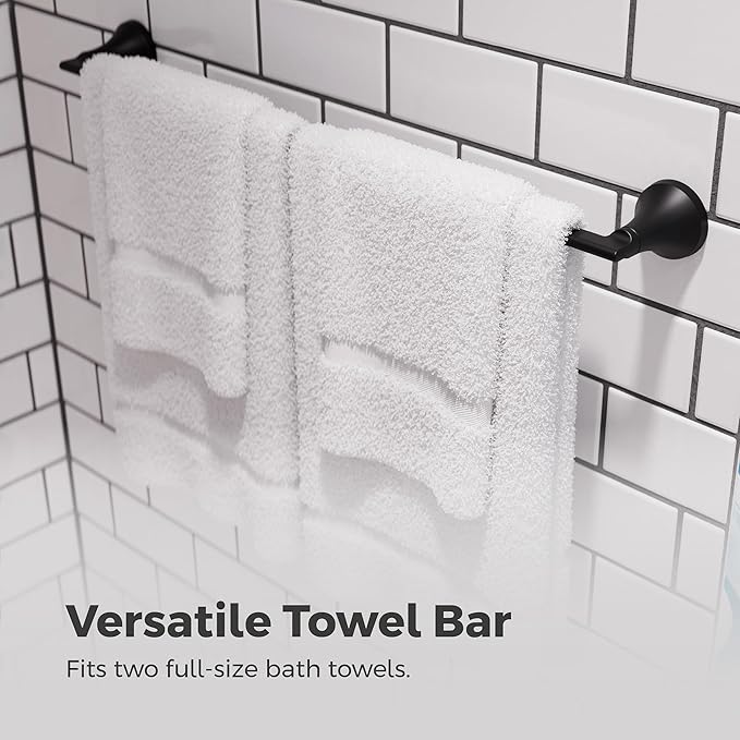 Pfister Vedra Bath Towel Bar for Bathroom, 24-Inch, Wall-Mounted, Screw-in, Matte Black Finish, BTBVED2B