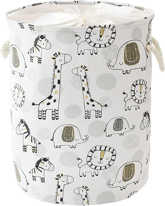 INough Kids Laundry Basket Extra Large Baby Hamper for Nursery, 58L Kids Baskets for Nursery Stuffed Animal Storage Basket, Canvas Clothes Hamper Toy Basket for Boys Foldable Laundry Hampers (Giraffe)