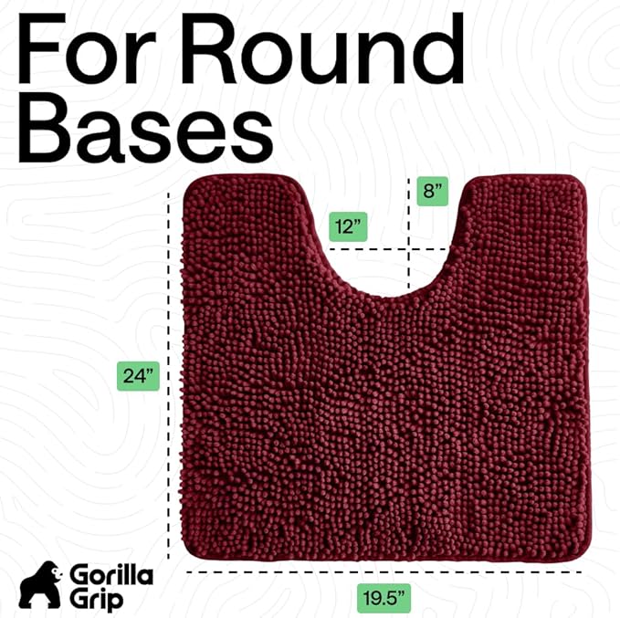 GORILLA GRIP Plush Absorbent Shaggy Chenille Bath Rug Mat for Oval Toilet Base with Rubber Backing, Machine Washable Rugs, Soft Microfiber Contour Mats for Toilets, Bathroom Decor, Burgundy