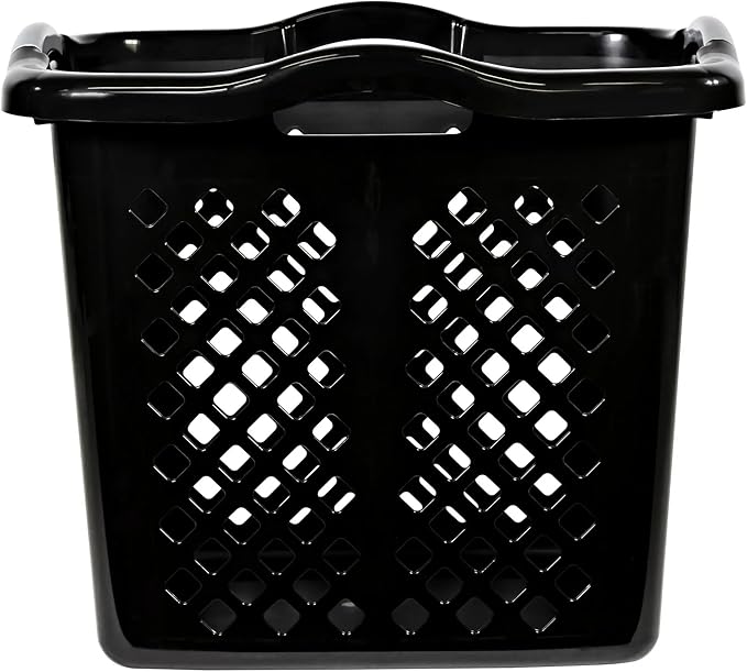 2 bushel laundry baskets with silver handles, black, 2-pack