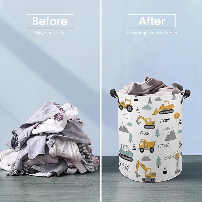 Cute Truck Tractor Kids Laundry Basket Construction Party Decorations Boys Hamper Dirty Clothes Toy Storage Bin