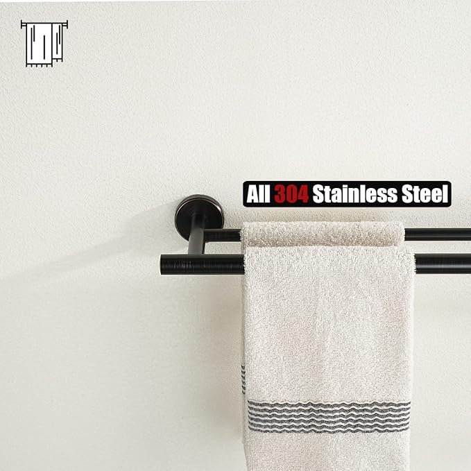 JQK Double Towel Bar, Oil Rubbed Bronze 27 Inch 304 Stainless Steel Thicken 0.8mm Bath Towel Rack for Bathroom, Towel Holder Wall Mount ORB, Useable Length 24 Inch, TB100L24-ORB