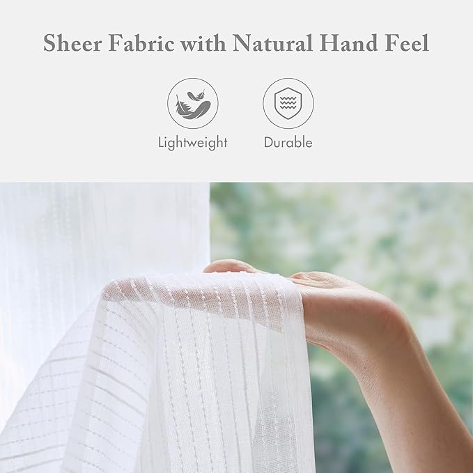 Madison Park Anna Sheers Shower Curtain, Textured Striped Accent Design, Modern Mid-Century Bathroom Decor, Machine Washable, Fabric Privacy Screen 72x84, White