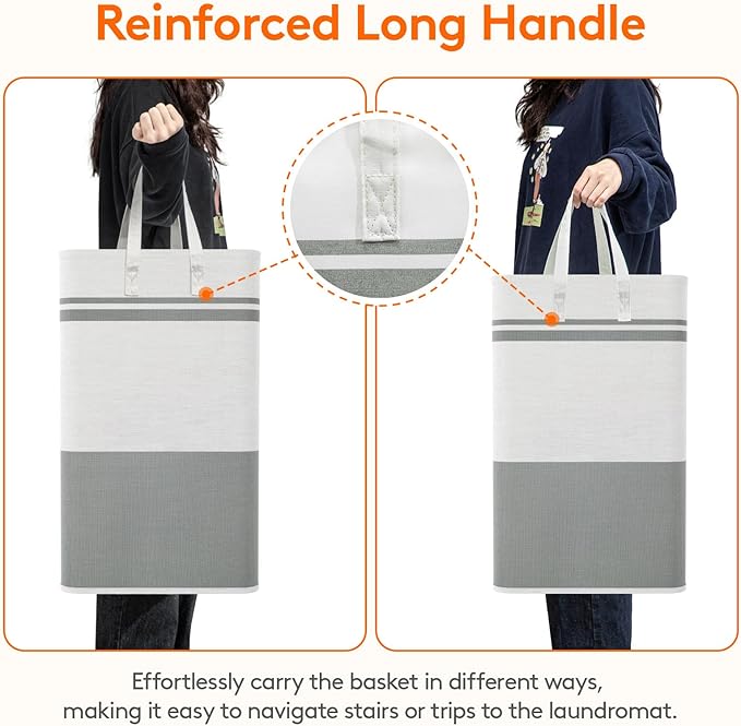 Lifewit 3 Pack 80L Large Freestanding Laundry Hamper, Collapsible Laundry Basket with Easy Carry Handles, Waterproof Tall Clothes Hamper for Laundry Dorm Bedroom Bathroom, Grey-White