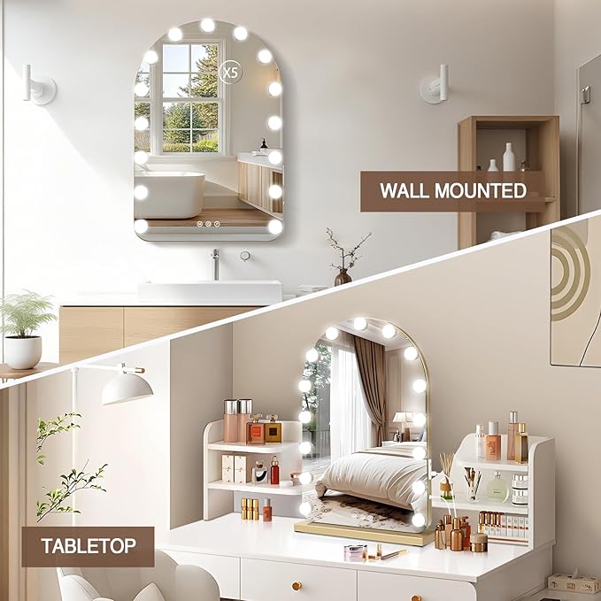 halumao Vanity Mirror with Lights, 15.7" x 23.6" Hollywood Lighted Makeup Mirror with 15 Dimmable LED Bulbs for Dressing Room Bedroom Gold