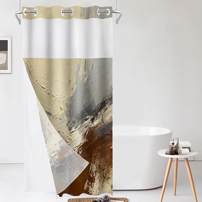 Shrahala Multicolored Modern Abstract No Hooks Shower Curtain with Snap in Liner Set, Artists Oil Paints Closeup Bathroom Décor Polyester Fiber Waterproof for Stall Bathtubs 35.5 X 74 in