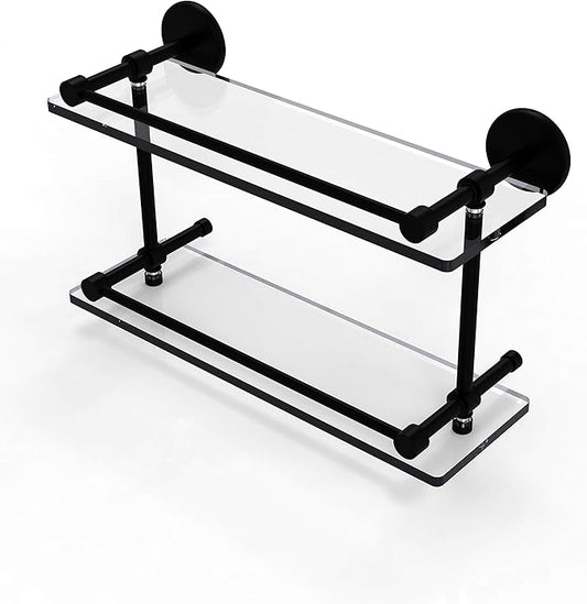 Allied Brass P1000-2/16-GAL-BKM P 1000 2 Gal Inch Tempered Double Gallery Rail Glass Shelf, 16 Inch, Matte Black