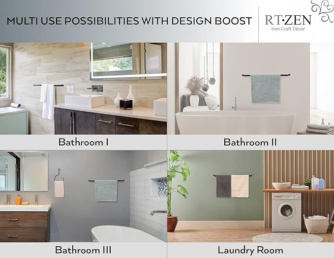 RTZEN Farmehouse Bathroom Towel Holder - Wrought Iron Matte Metal Black Towel Bar Wall Mount Rod - Handmade Home Decor Metal Kitchen Hanger Bar (26'' - Fits 24 Inch Towels)