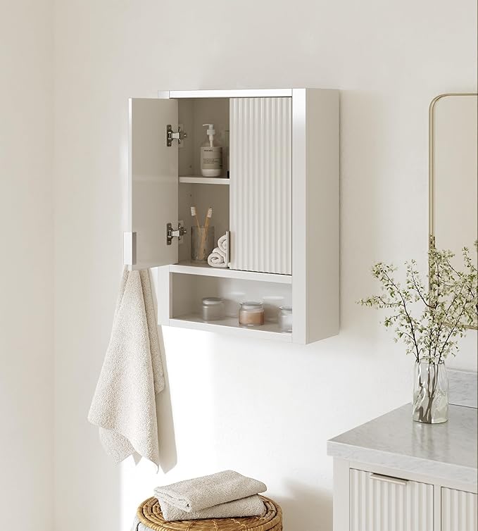 ARIEL Milan Bathroom Wall Cabinet 31" H x 23.1" W x 8" D - Open Shelf - Warm White
