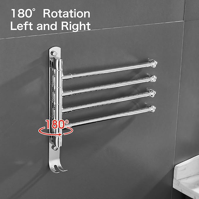 Chrome Rotating Towel Rack Stainless Steel Adjustable Towel Rack Bathroom Towel Rack 12 * 1.5 * 11.7inch Suitable for Bathroom, Bedroom, Balcony Removable Towel bar (electroplated, Four Poles)
