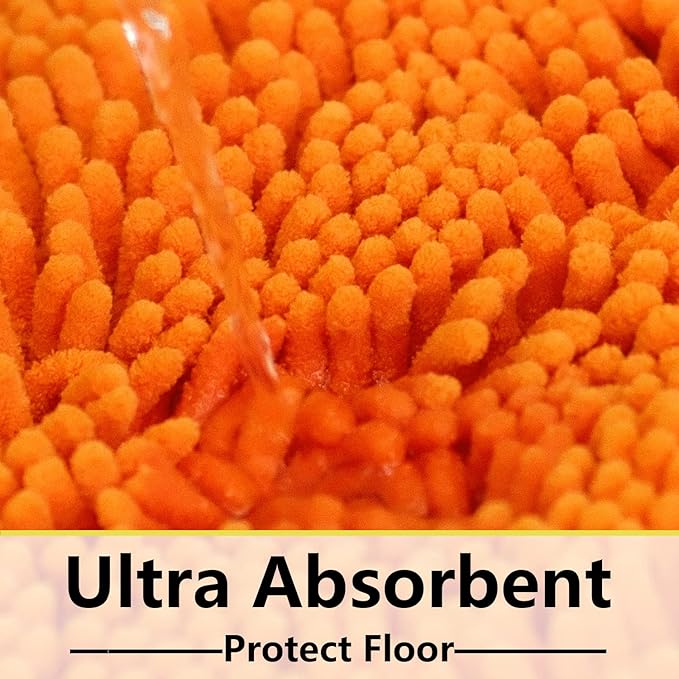 BOANKODU Bath Mat Sets 2 Piece, Soft Chenille Absorbent Non-Slip Mat, 32x20 U Shape + 20x20 Inch; Machine Washable (Orange)