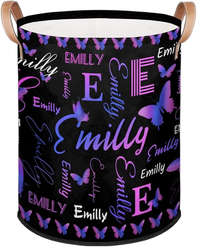 Custom Purple Butterfly Laundry Hamper, Personalized Laundry Baskets with Handles Dirty Clothes Hamper Storage Basket