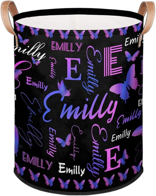 Custom Purple Butterfly Laundry Hamper, Personalized Laundry Baskets with Handles Dirty Clothes Hamper Storage Basket