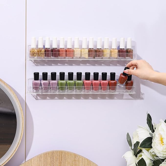 SuoXing 4 Pack 15 Inch Nail Polish Racks For The Wall,Holds Up to 48 Paint Bottles Acrylic Nail Polish Organizer and Wall Rack for Nail Salon