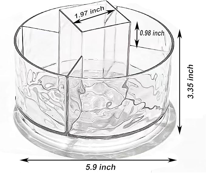 Multifunction Cosmetic Organizer, Rotating Makeup Brush Holder with Multi-Compartment Design, Countertop Organizer for Vanity, Bathroom Counter, Pantry, Cabinet (Transparent grey ripple)