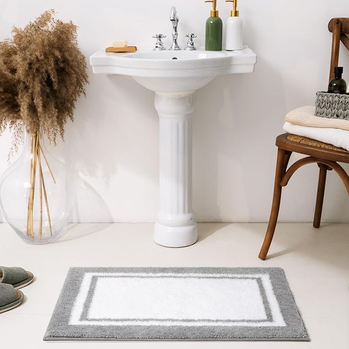 GRANNY SAYS Microfiber Bathroom Rugs Non Slip Washable, Water Absorbent Bathrooms Mats for Tub Non Slip, Small Soft Bath Mats for Bathroom Floor & Shower, 16" x 24", Grey Bath Mat Towel