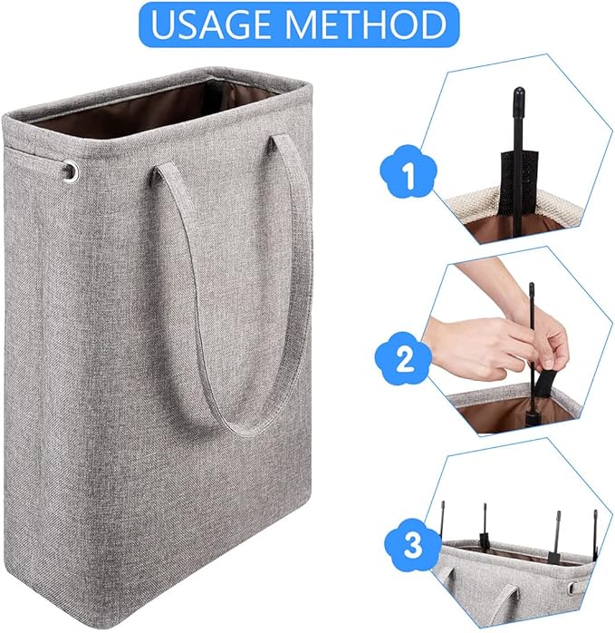 i BKGOO Laundry Basket with Handles Grey Coffee-Slim Laundry Bin Collapsible Dirty Clothes Basket Narrow Laundry Bag Foldable Dirty Hamper for Camping, Dorms, Apartments