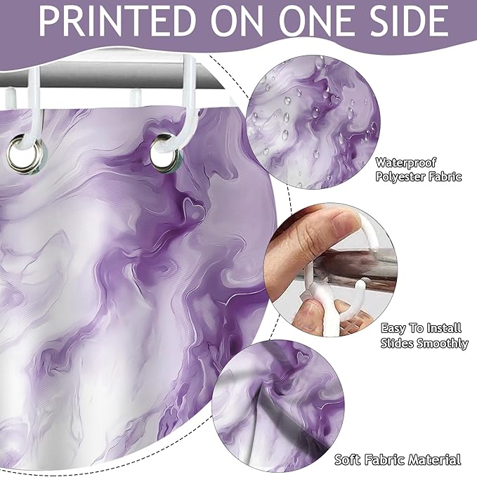 Mocsicka Purple Marble Shower Curtain for Bathroom Modern Abstract Purple and White Shower Curtain Waterproof Modern Art Decor Bath Curtain with 12 Hooks 72 X 72 Inches