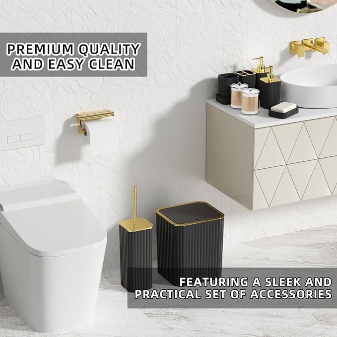 XLHOMO Bathroom Accessory Set - 26PC Bathroom Shower Curtain and Rug Set, Bathroom Accessories Set, Black Bathroom Set with Trash Can, Toilet Brush, Qtip Holder & Soap Dispenser