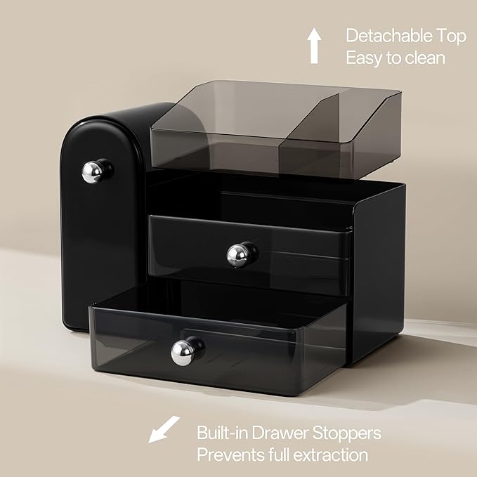 HBlife Makeup Organizer Countertop with Drawers, Vanity Organizers with Brush Holder, Bathroom Counter Organizer for Perfume, Nail Polishes, Lipsticks, Skincare and Eyeshadow Palettes