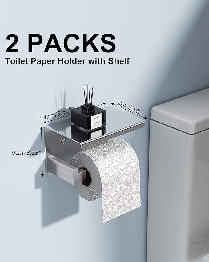 Brushed Nickel Bathroom Accessories Set, 10-Piece Stainless Steel Bathroom Accessories with Double 24" Towel Bars, 2X Toilet Paper Holders with Shelves, 4X Towel Hooks, 2X Towel Rings