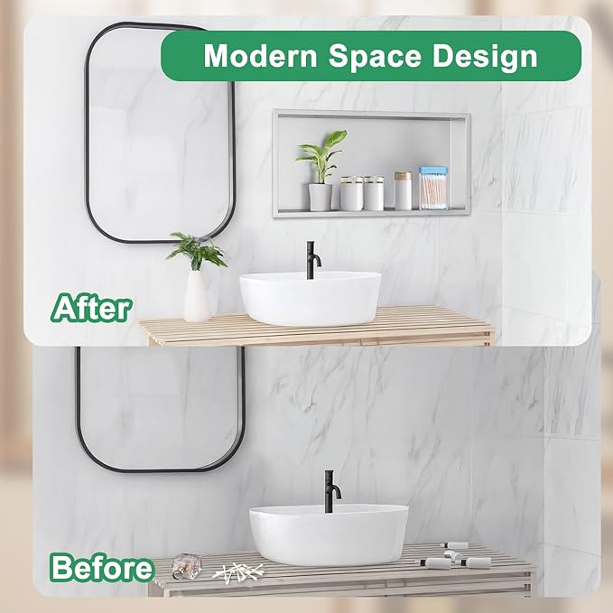 SaniteModar Shower Niche, Stainless Steel Shower Niche No Tile Needed, Recessed for Bathroom Storage (Brushed Silver, 12x24)