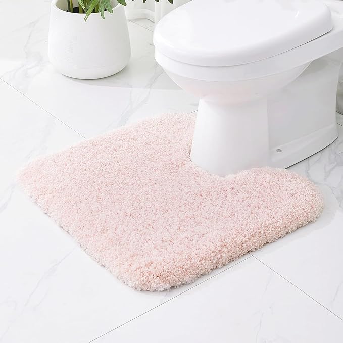 Toilet Rugs U-Shaped Mat 24x22, Contour Bathroom Mat - Ultra Soft & Absorbent Microfiber, Quick-Dry, Machine Washable with High Density Foam Latex Non Slip Backing, Pink
