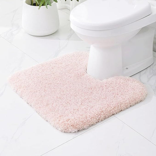 Toilet Rugs U-Shaped Mat 24x22, Contour Bathroom Mat - Ultra Soft & Absorbent Microfiber, Quick-Dry, Machine Washable with High Density Foam Latex Non Slip Backing, Pink