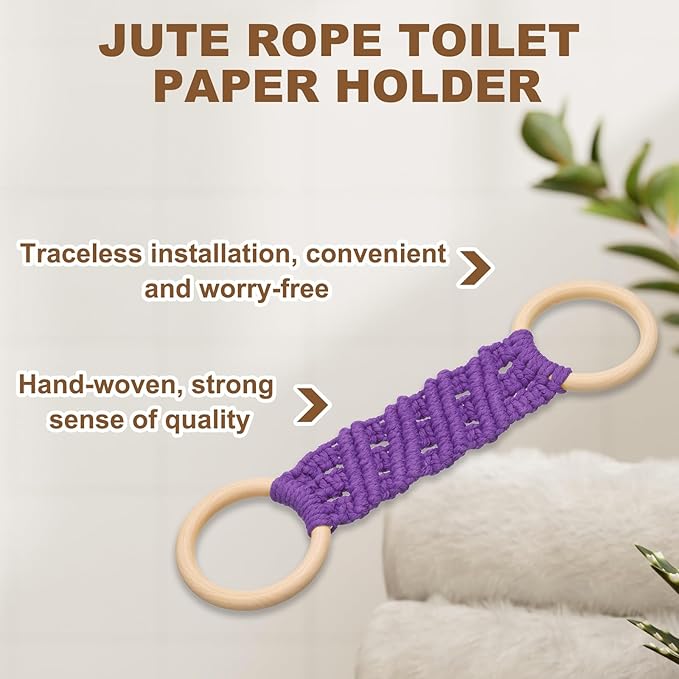 uxcell 2Pcs Kitchen Dish Towel Holder, 11"x3" Crochet Towel Ring with Hanging Loop for Cabinet House Oven Stove Door, Dark Purple