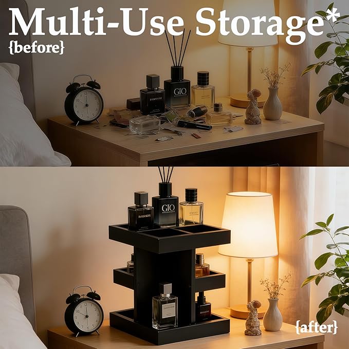 Cologne Organizer for Men Women, 360° rotatable Large Capacity Wood Perfume Shelf with Rotate Makeup Organizer Bathroom Vanity Countertop Storage