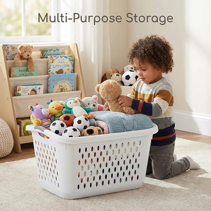 2.7 Bushel Jumbo Laundry Basket - Large Capacity Plastic Clothes Hamper with Reinforced Comfort Grip Handles - Vented Washing Bin for Family Rooms, Dorms, and Bathroom Organization - White