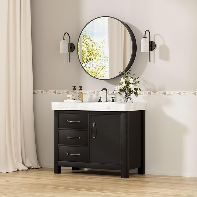 28 x 28 Inch Round Medicine Cabinet with Mirror,Black Circular Bathroom Cabinet Wall Mounted,Metal Framed Mirror Medicine Cabinet with Adjustable Shelves for Bathroom Vanity