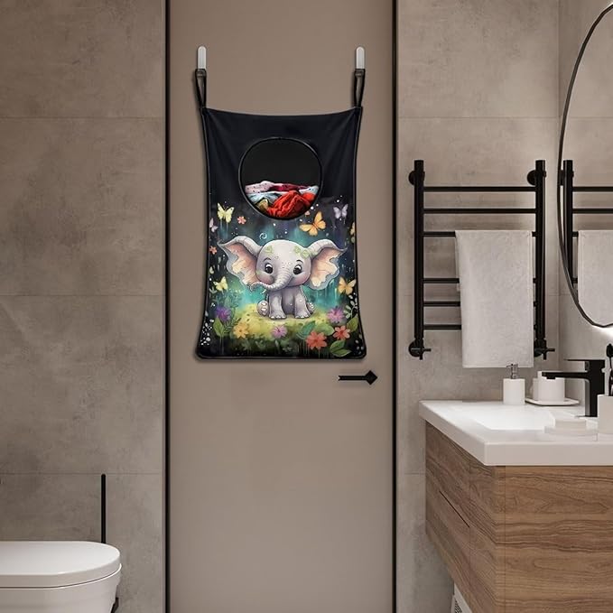 ZOUTAIRONG Butterfly Elephant Hanging Laundry Hamper Kids Girls Laundry Basket Laundry Hamper Space Saving Home Storage Organizer Dirty Clothes Hampers Hippie Colorful Oil Painting