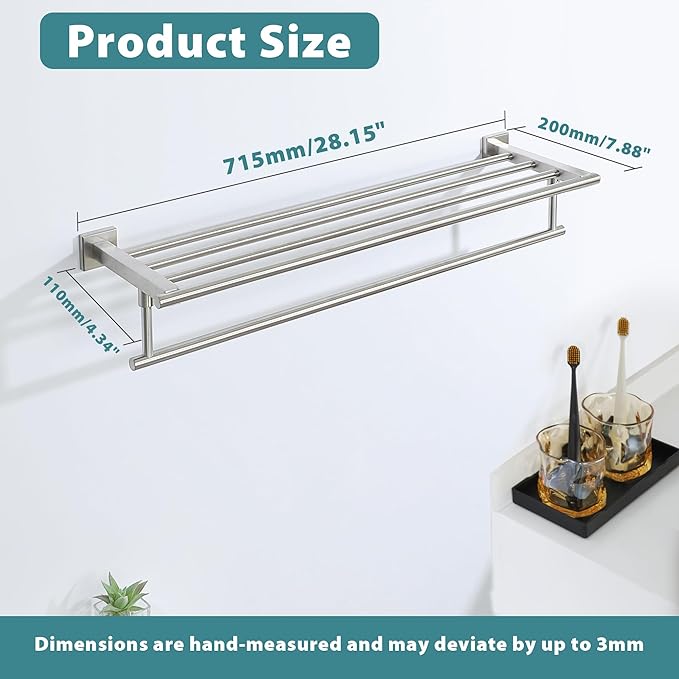 Alise 28 Inch Towel Racks for Bathroom Wall Mounted,Bathroom Towel Rack with Tower Bar,Double Towel Racks for Bathroom,SUS304 Stainless Steel Bathroom Towel Holder Brushed Nickel