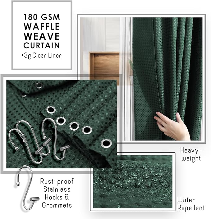 Clara Clark Bathroom Accessories Set - Bathroom Set, Bathroom Sets with Shower Curtain and Rugs, Shower Curtain Set with Bathroom Trash Can - Ombre Green - 22PC